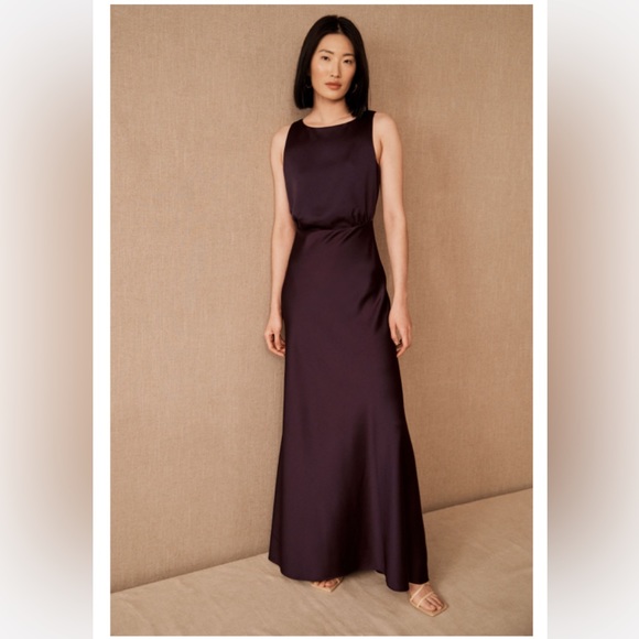 BHLDN Beckett Silk Maxi Dress Eggplant Purple Size 12 NWT - Picture 1 of 9